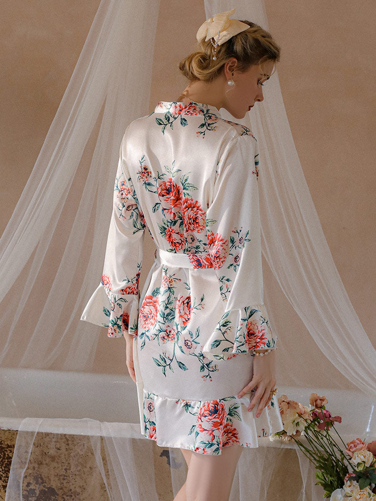 women wear a Ice Silk Floral Sexy Sleepwear Robe