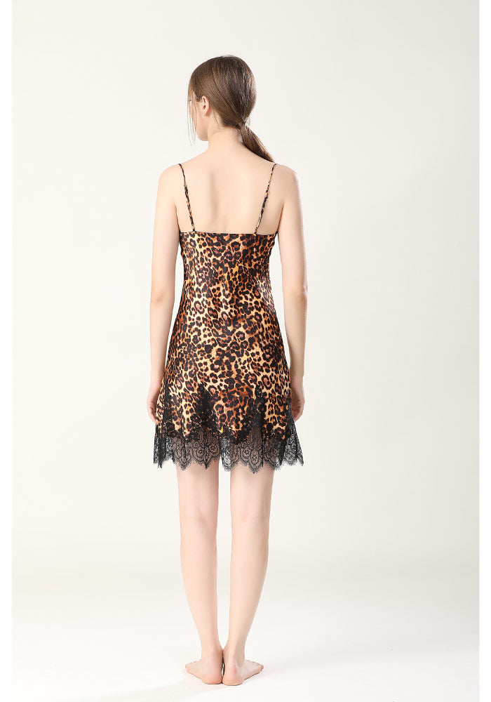 Mulberry Silk Sexy Leopard Print Nightgown