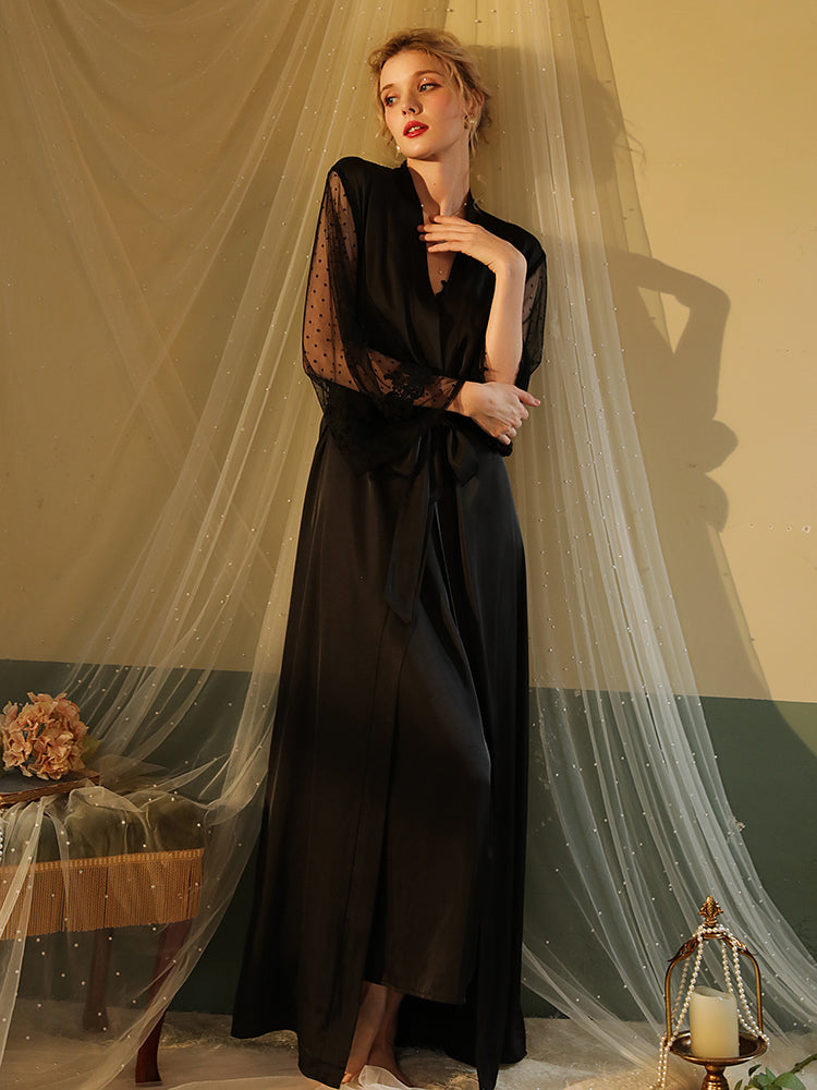 Summer Long Lace Sexy nightgown with Slip Dress black color