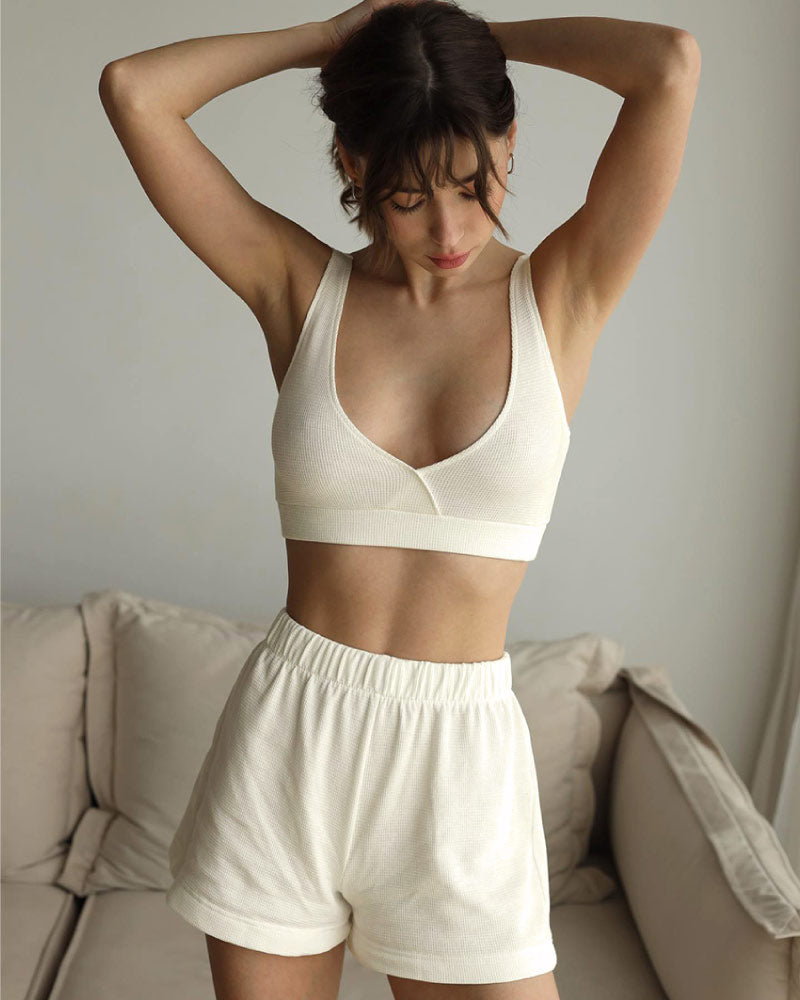 beige color sexy short pants pajama set for women