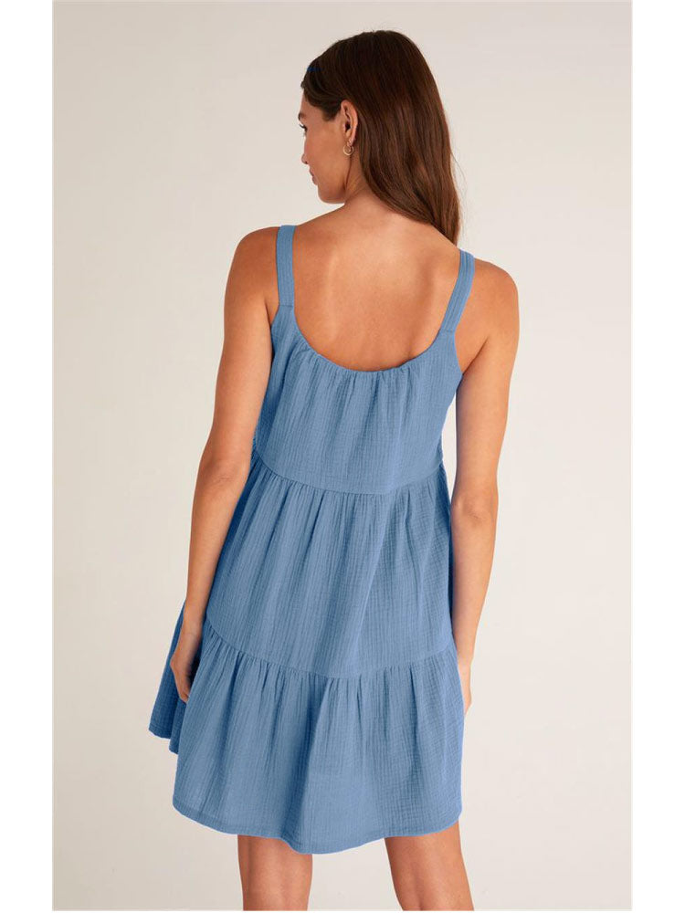 blue color Cotton Linen Strapless Sexy Nightgown for women