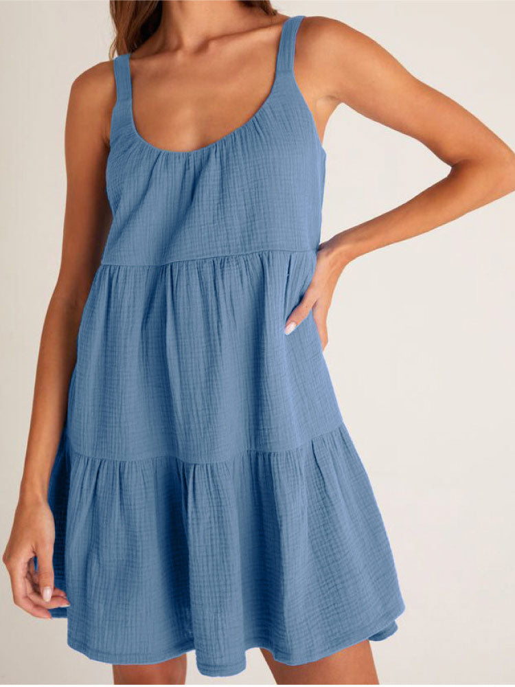 blue color Cotton Linen Strapless Sexy Nightgown for women