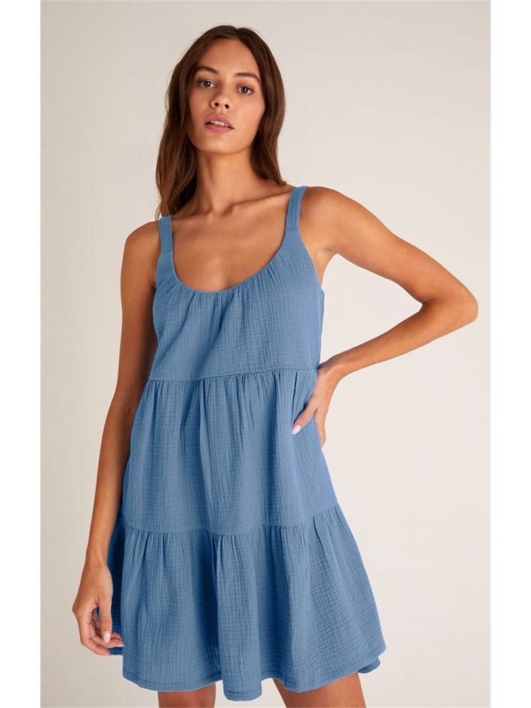 blue color Cotton Linen Strapless Sexy Nightgown for women