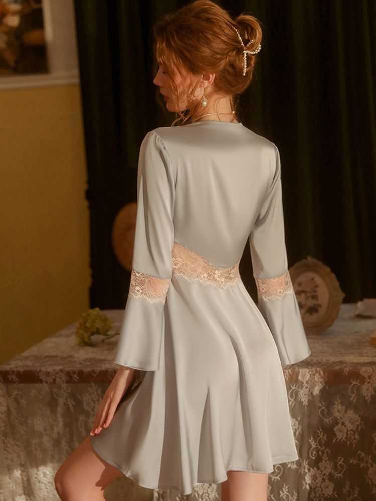 blue color Sexy Sweet Lace Cardigan Sleepwear Robe