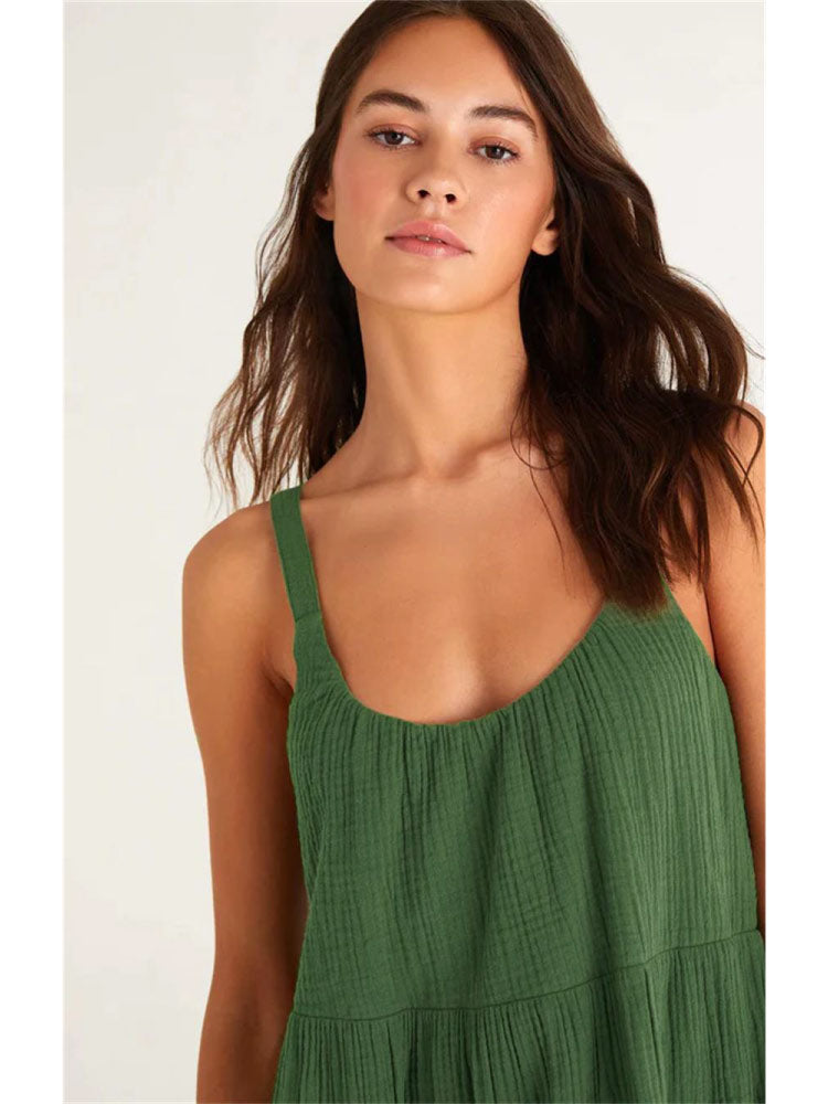 green color Cotton Linen Strapless Sexy Nightgown for women