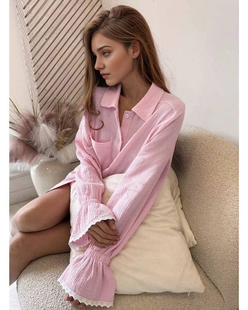 pink color cotton sexy sleepwear luxurious pajama set for women