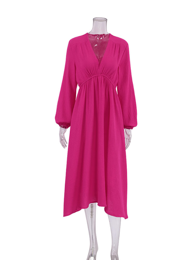 pink color Stylish Loose-Fit Long Sleeves Muslin Nightgown front look