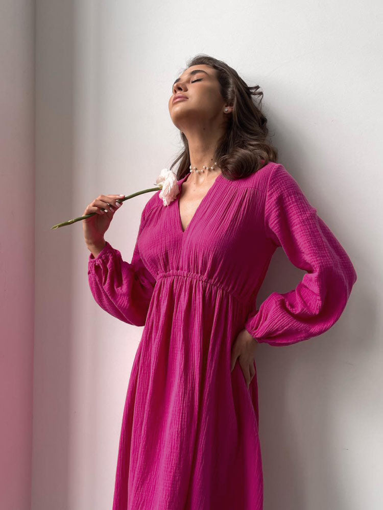 Stylish Loose-Fit Long Sleeves Muslin Nightgown Aes Studio Stylish Loose-Fit Long Sleeves Muslin Nightgown Aes Studio