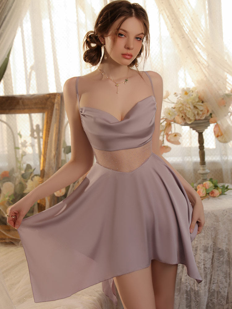 women wear a purple color Irregular Hem Sexy Sheer Nightgown Robe
