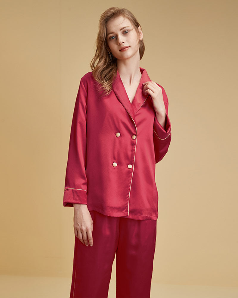 red color Luxury French-Style Double-Row Buttons Velvet Pajama