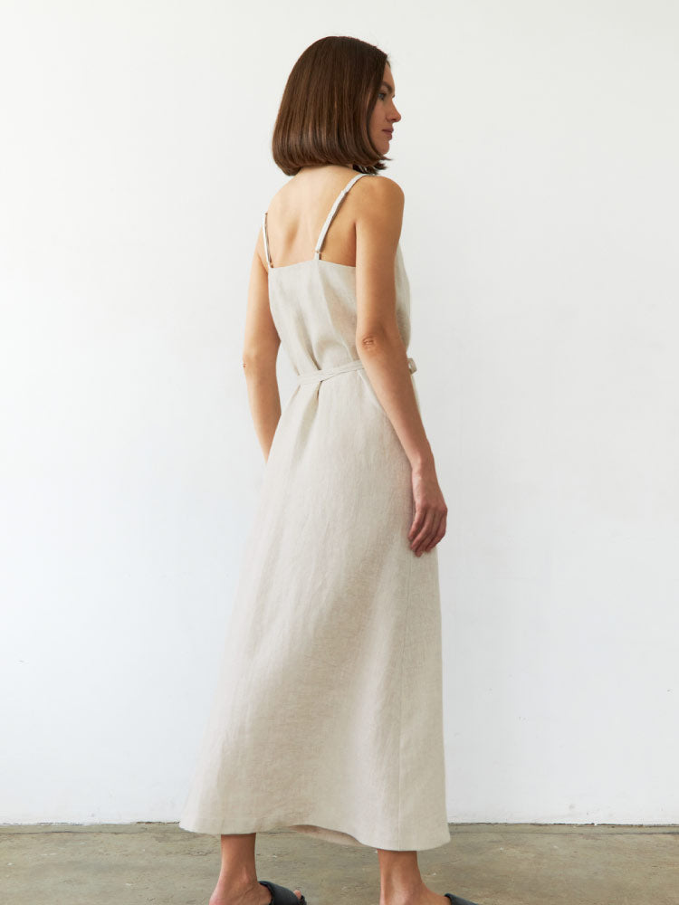 white color Cotton Linen Sexy Camisole Casual Nightgown back look