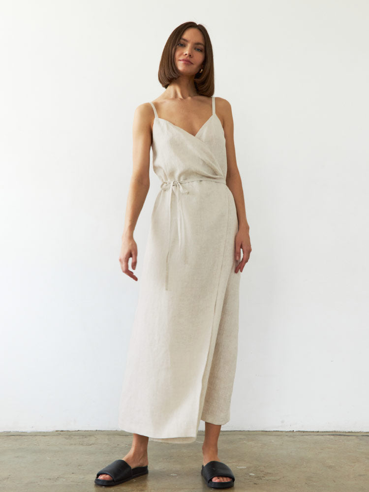 white color Cotton Linen Sexy Camisole Casual Nightgown front look