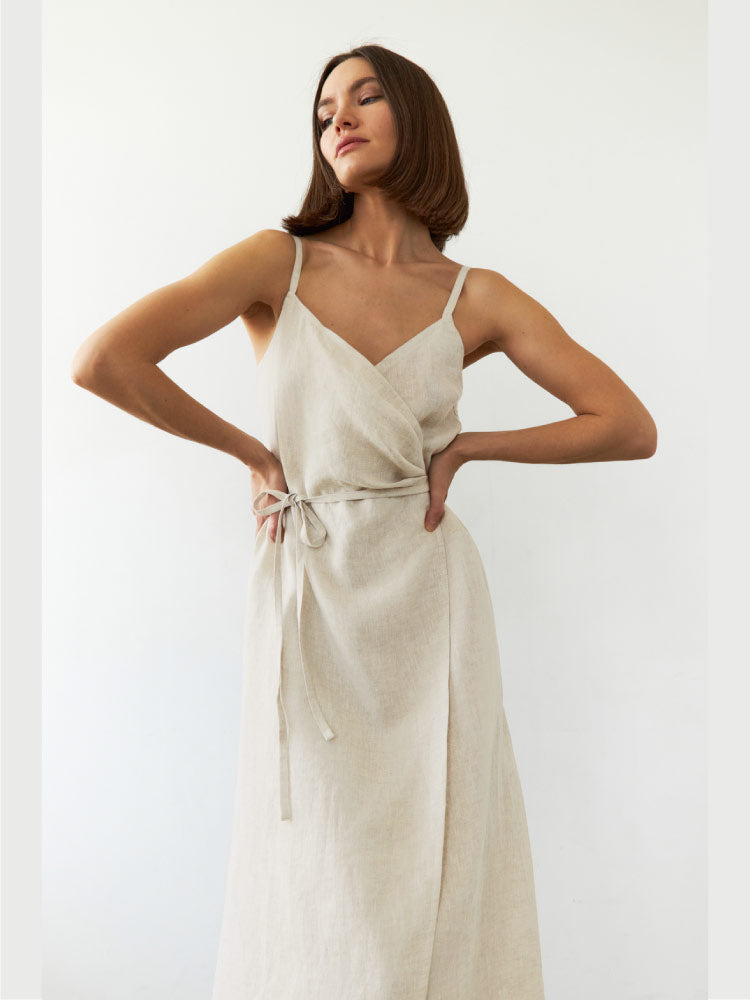 white color Cotton Linen Sexy Camisole Casual Nightgown