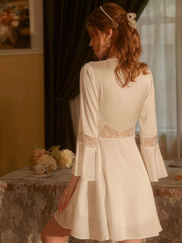 white color Sexy Sweet Lace Cardigan Sleepwear Robe back