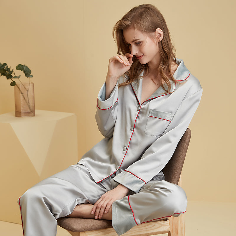 gray color luxury pajamas set for women