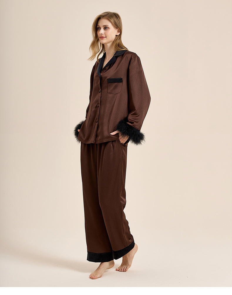 brown color luxury feathers pajama