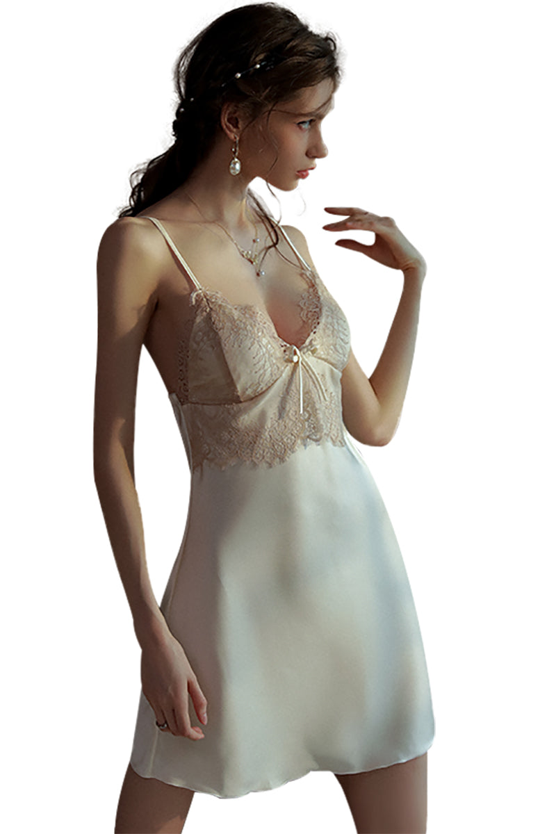 French Romantic Lace Nightgown Robe Set white color dress