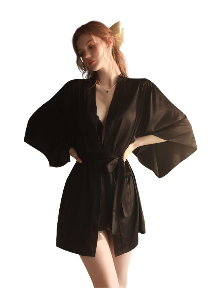Lace Dress with Cross Front Closure Nightgown Sleepwear black color robe for women