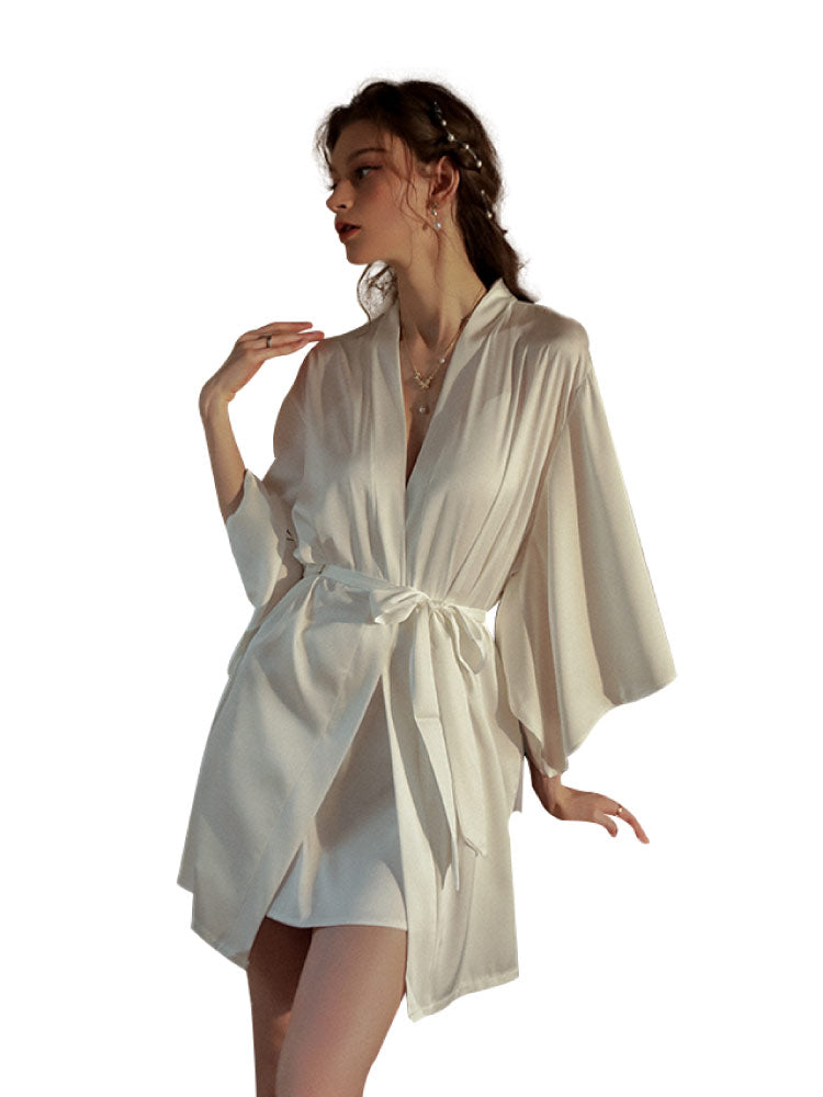 Lace Dress with Cross Front Closure Nightgown Sleepwear white color robe for women seat