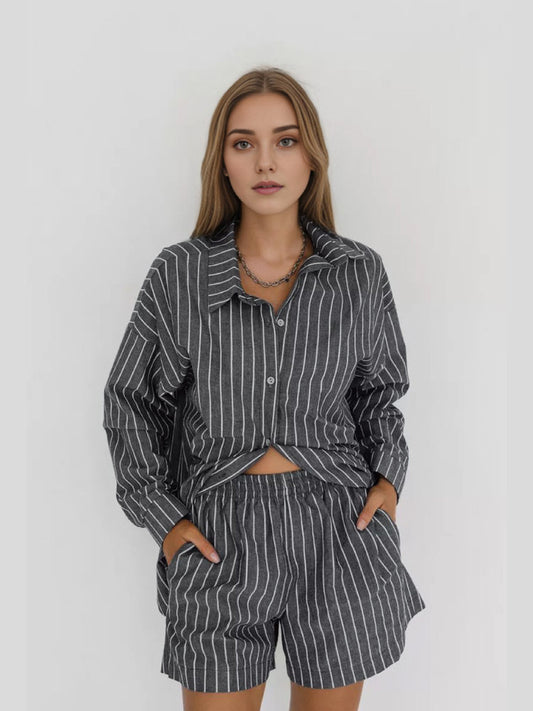 gray color Luxurious Soft Striped Pajama Set for women