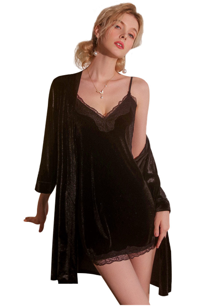 Luxury Satin Lace Nightgown Nightgown black color robe