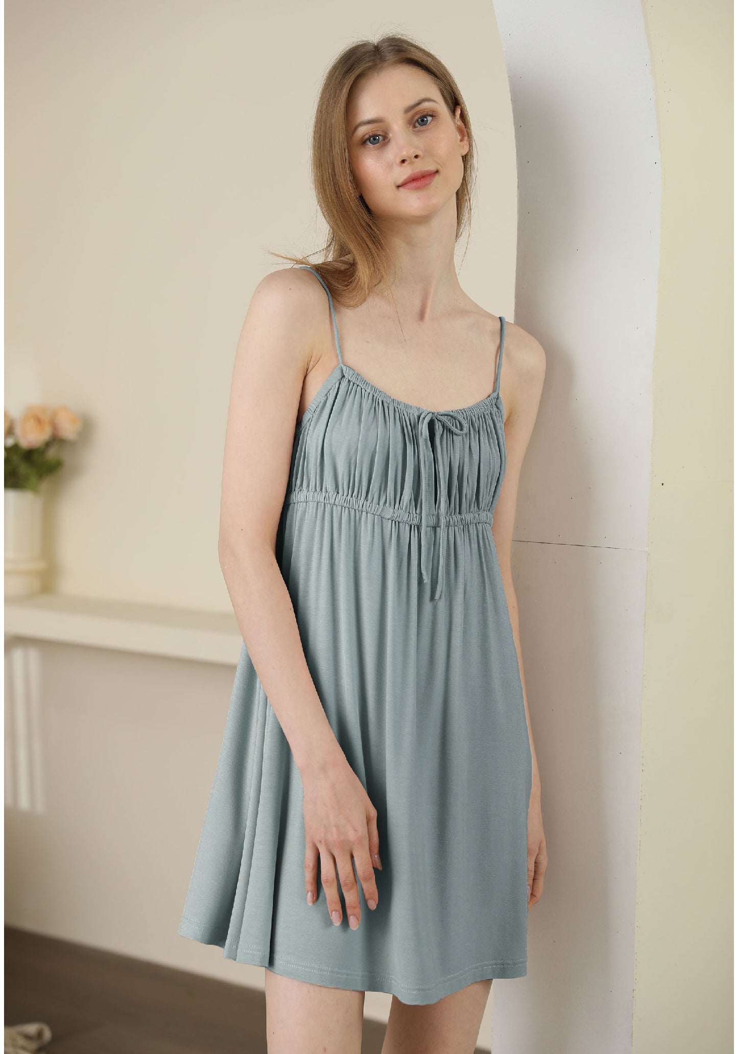 blue color Sexy Soft Modal Camisole Nightgown