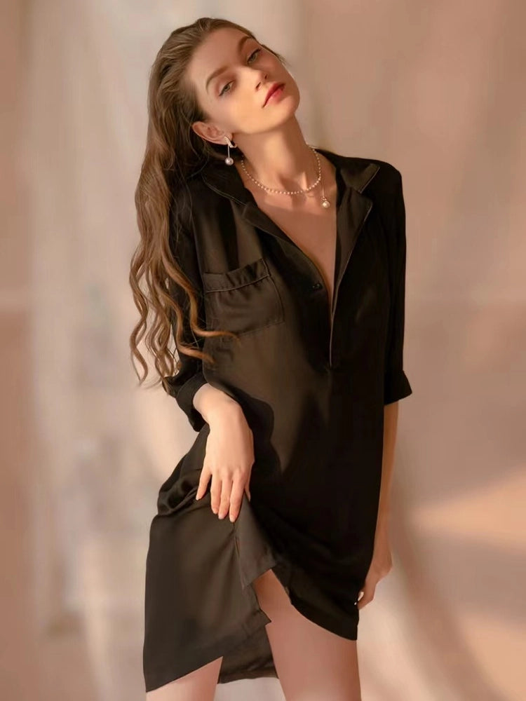 Sexy Night Oversized Satin Pajama Shirt – Aes Studio