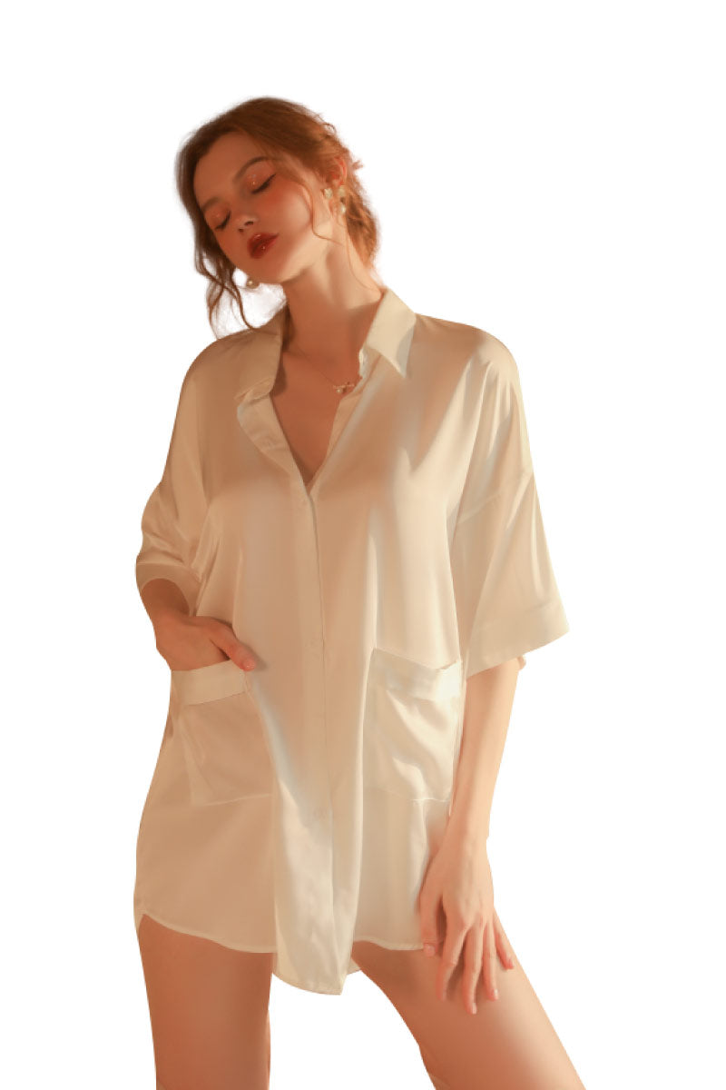 Sexy loose-fitting Women Sleepwear Shirt white color