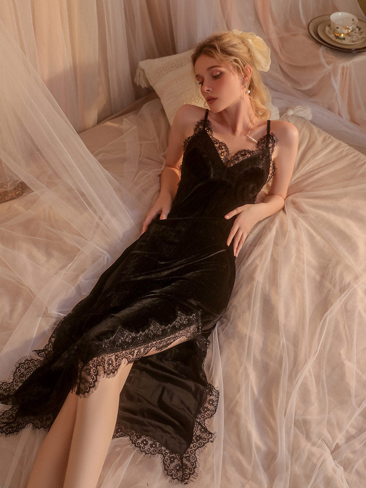 black color Sensual Lace Sheer Temptation Nightgown lay