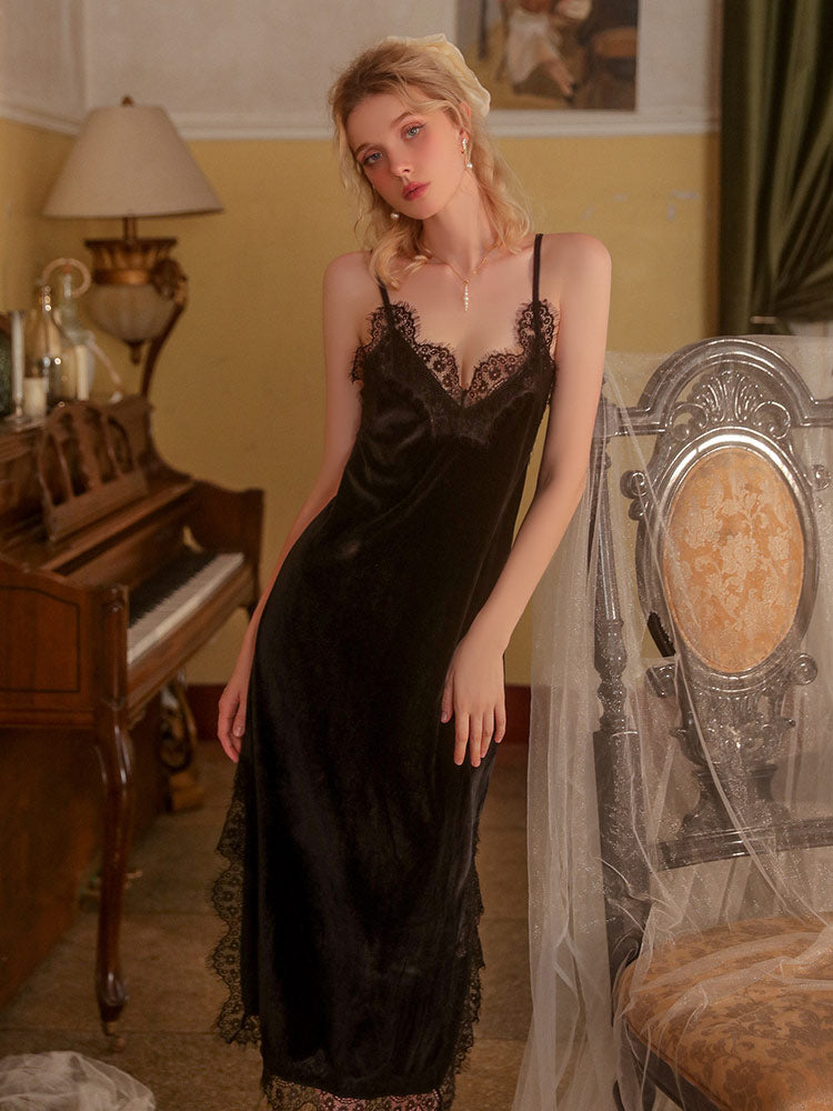 black color Sensual Lace Sheer Temptation Nightgown