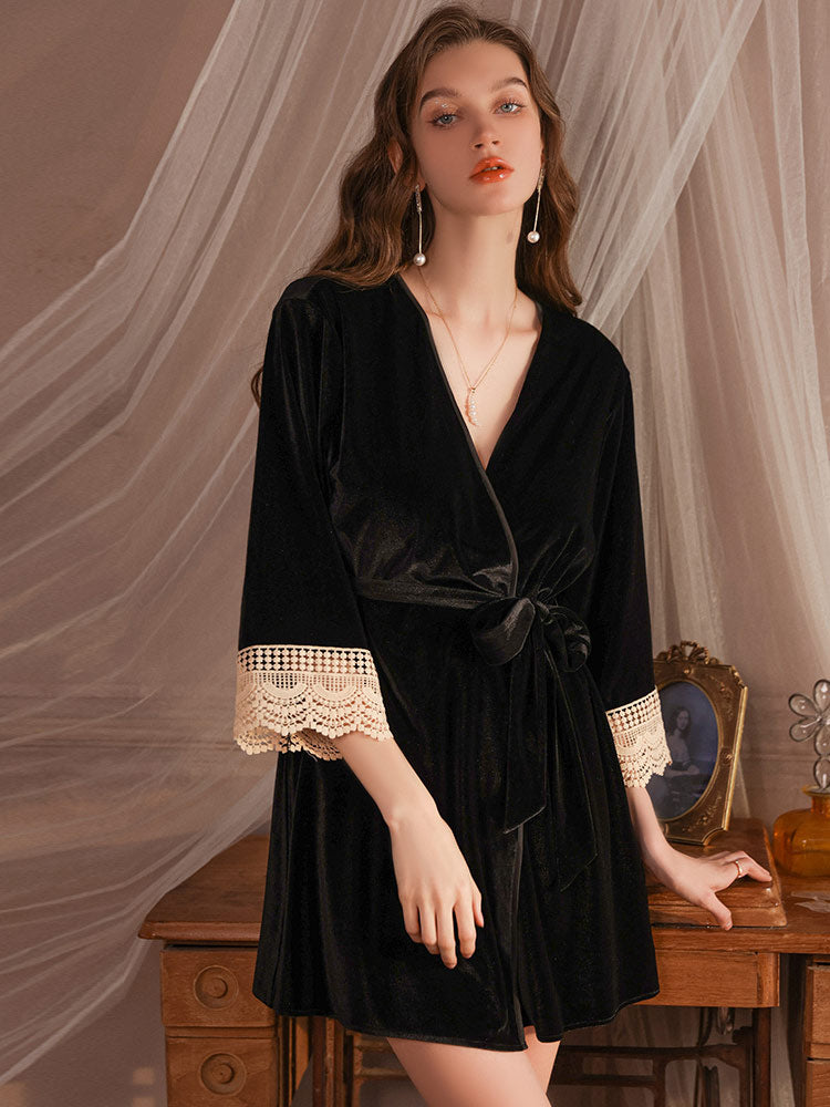 Embroidered Lace Nightgown Robe | Loungewear Set
