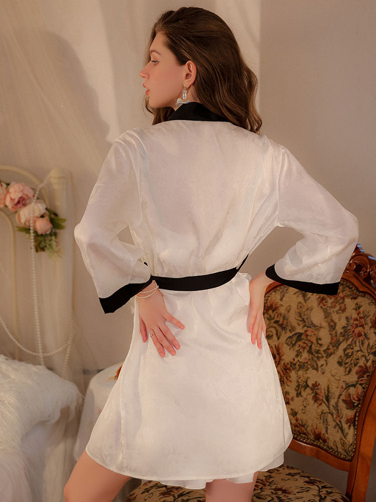 black white Sexy V-neck Luxury Camisole Nightgown dress robe show back