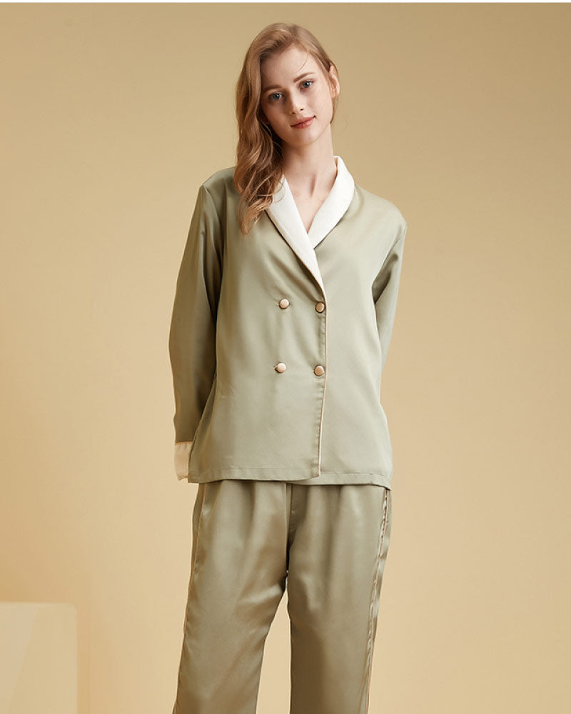 Luxury French-Style Double-Row Buttons Velvet Pajama