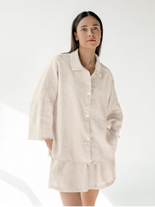 khaki color classic cotton pajama set for women