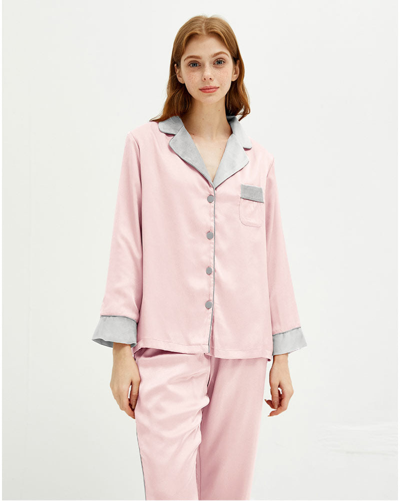 pink color Casual Lightweight Velvet Long Sleeve Pajama Set