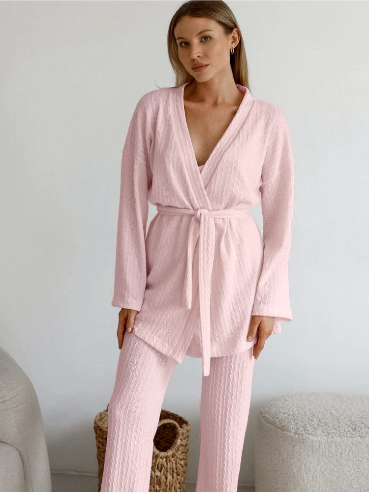 Loose Striped Long Pants Pajama Robe Set – Aes Studio