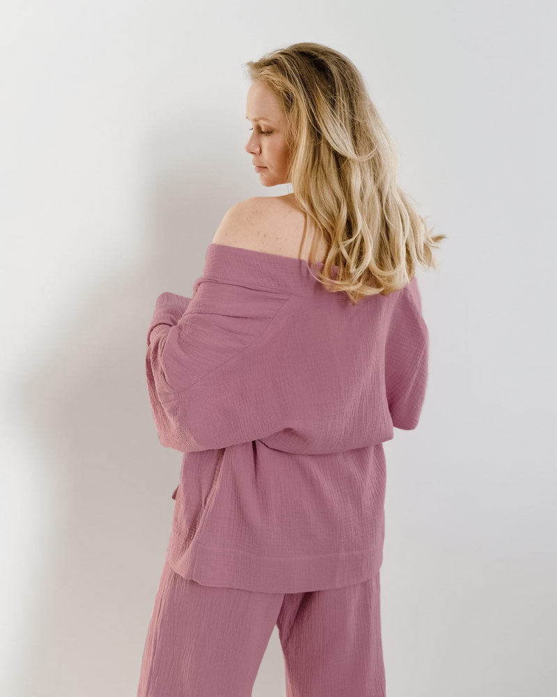 pink color luxurious sleepwear bathrobe pajama set for women