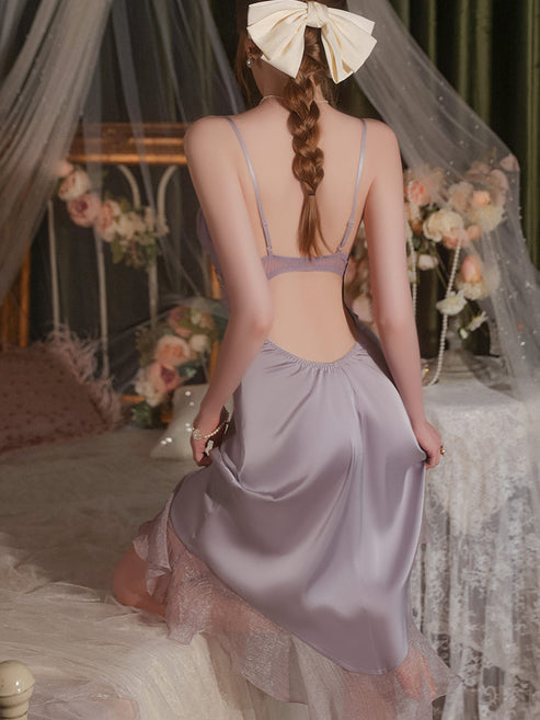 Split Lace Backless Nightgown