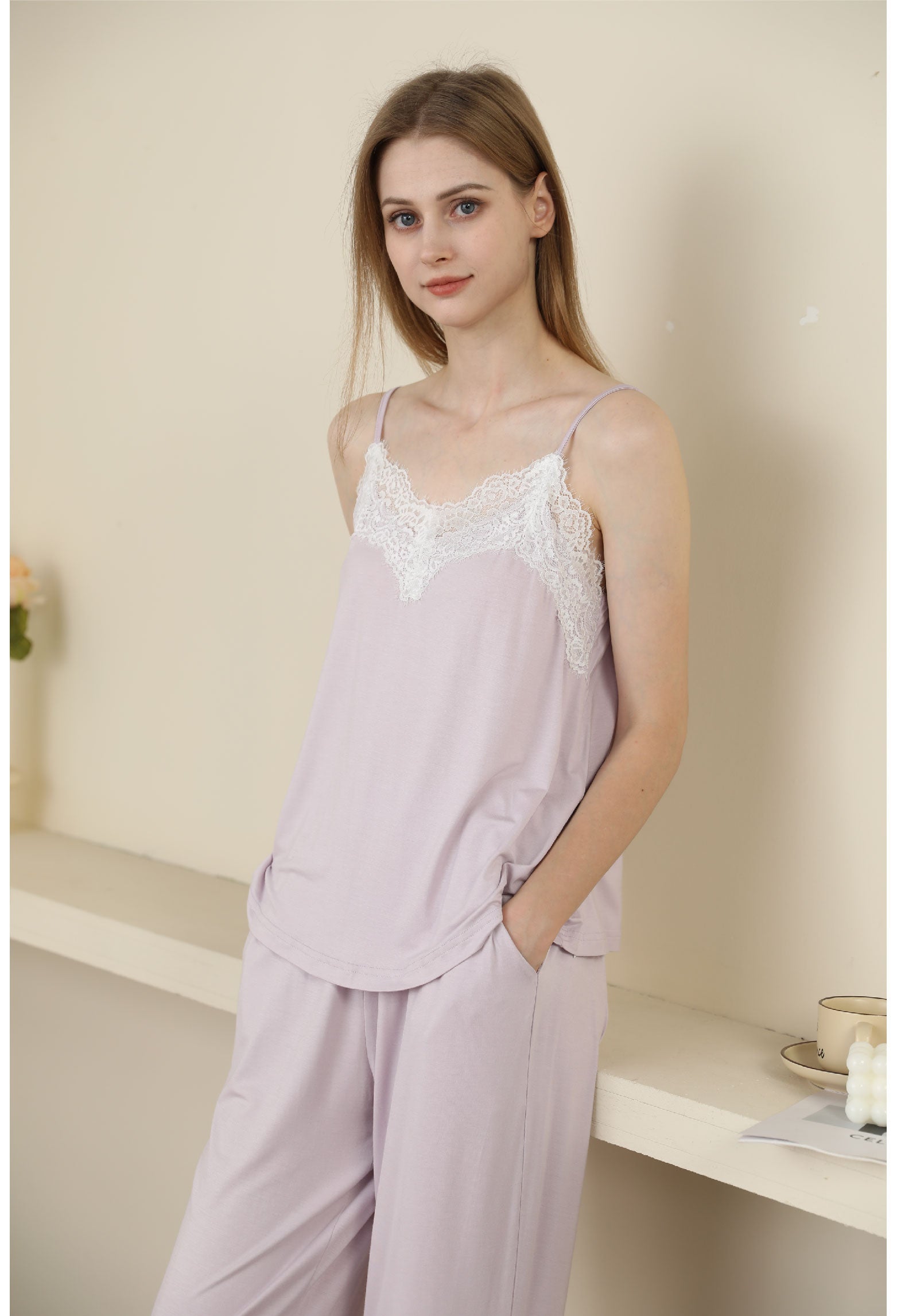 purple color Sexy Modal Lace Backless Pajama Robe Set