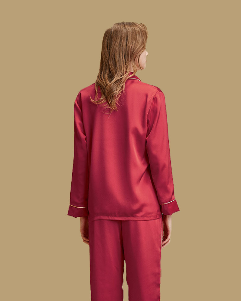 red color Luxury French-Style Double-Row Buttons Velvet Pajama back look