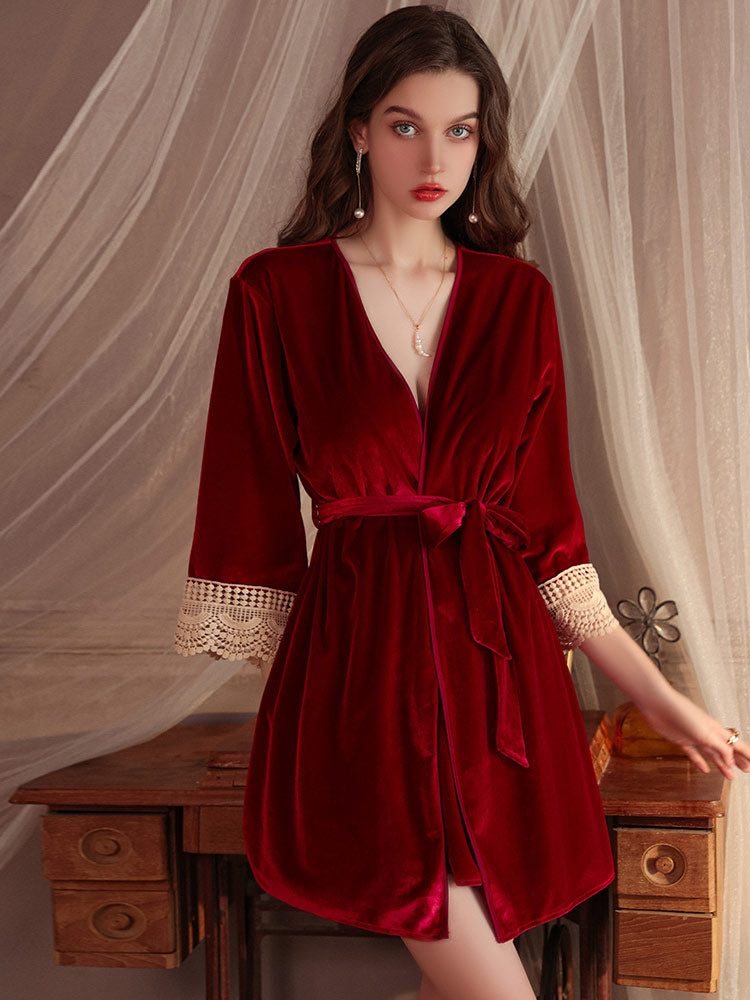 Embroidered Lace Nightgown Robe | Loungewear Set
