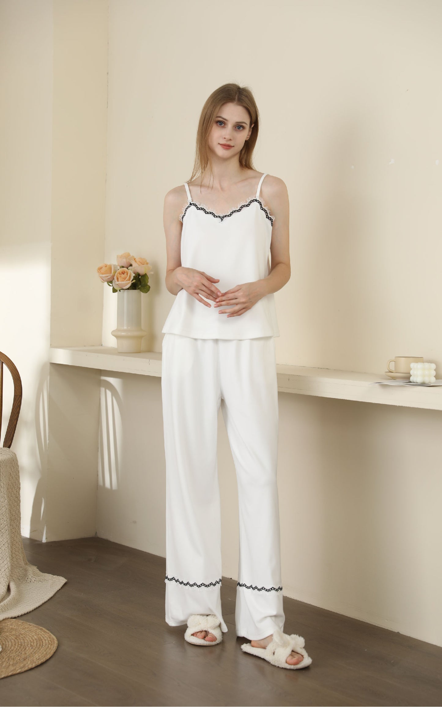 Luxury Minimalist Long Sleeve Thermal Pajama with camisole